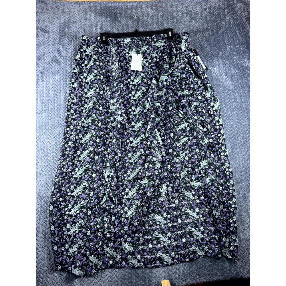 Skies Are Blue Curvy Maxi Skirt Womens 3X Black Purple Floral Boho Lined 152768